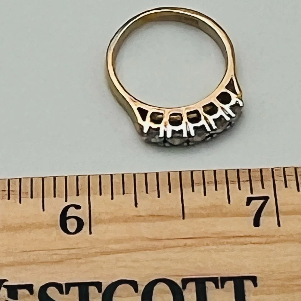 Gold Tone Half Eternity Ring Band Clear Stone Accent Classic Wedding Size 6